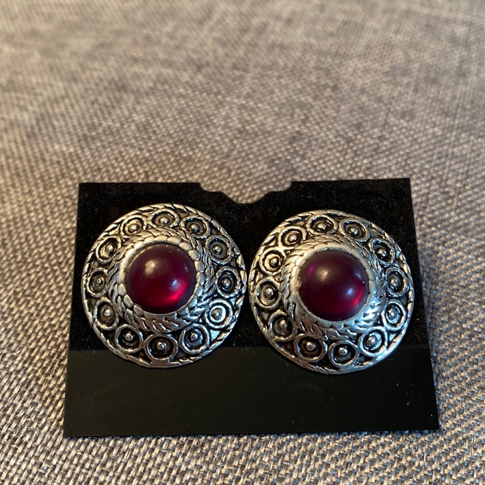 Antiqued Silver/Ruby Earrings